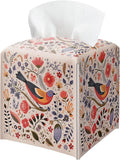 Scandi Bird Tissue Box Holder, Scandinavian Boho Leather Tissue Box Cover Square, Paper Napkins Everyday Dispenser for Bathroom Vanity Countertop Night Stands Kitchen Office Car Home Decor