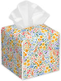 Spring Flowers Tissue Box Holder,Cube Tissue Box Cover Holder,Leather Facial Paper Organizer Dispenser Home for Bedroom Night Stands,Kitchen,Office and Car,5.2"×5.2"×5.2"