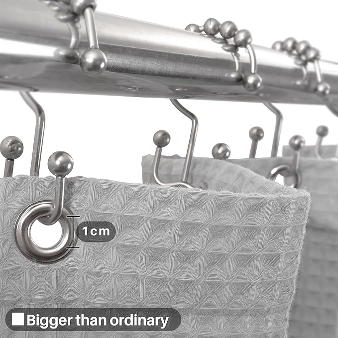 Barossa Design Cotton Blend Shower Curtain Honeycomb Waffle Weave, Grey Fabric Shower Curtains for Bathroom with Hotel Grade & Spa Style, Machine Washable - Lake Wanaka Gray, 72x72