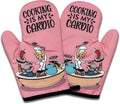 2 Pack Funny Oven Mitts for Women, Cooking is My Cardio, Heat Resistant Silicone Non-Slip Mitts, Sweet Housewarming Gifts for Baker Chef Cooking Lovers, Hostess Gifts for Mom Wife Sister