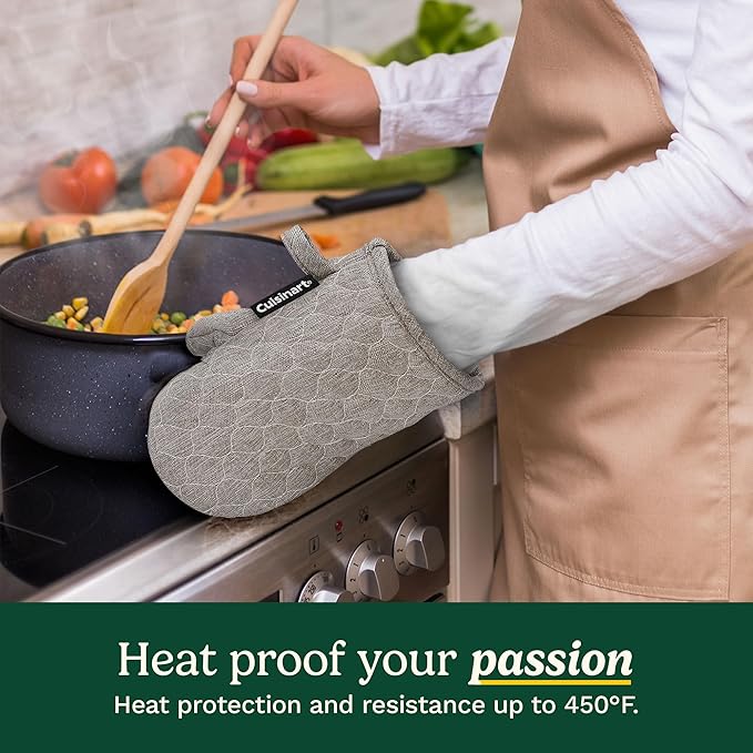 Cuisinart ShieldPro Silicone Oven Mitts – 5” x 8.5” Heat-Resistant Mini Kitchen Mitts for Oven with Non-Slip 100% Silicone Palm, Cotton Filling, and Hanging Loop