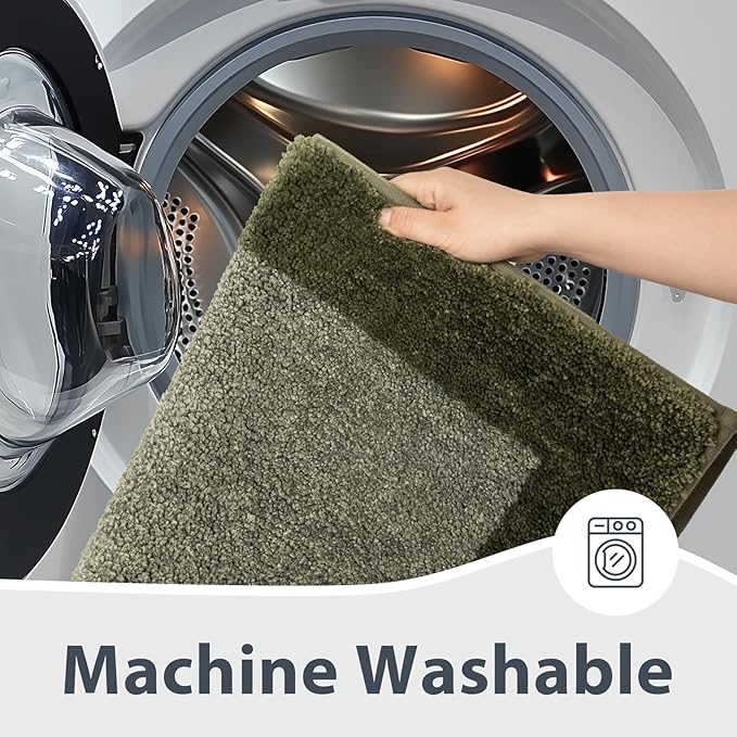 anllugs Bathroom Rugs 30" x 46", Non-Slip Extra Soft Absorbent Bath Rugs, Machine Washable Quick Dry Bath Mats for Bathroom Floor, Shower, Bathtub and Sink, Olive Green & Green