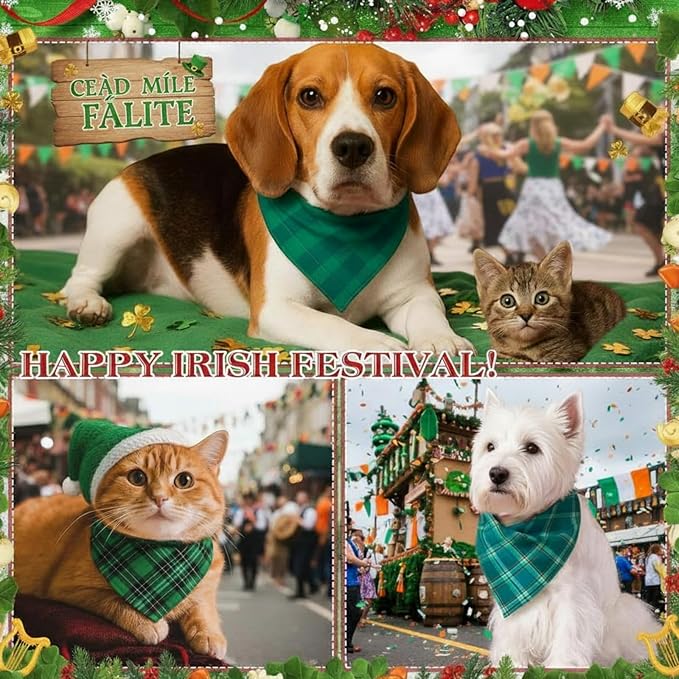 Abbylike 50 Pcs Valentine's & St. Patrick's Day Dog Bandanas Bulk Red & Green Plaid Bandanas for Dogs Triangle Kerchief Bib Scarf for Pet Holiday Costume Photo Props Accessories (25.6 x 17.7 x 17.7)