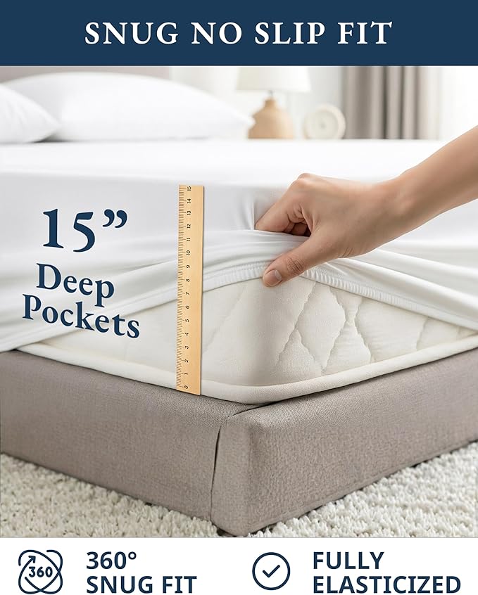 LANE LINEN 100% Organic Cotton California King Sheets Set, 4-Piece Pure Long Staple Percale Weave Ultra Soft Best Bedding Sheets for Bed, Fits Mattress Upto 15" Deep Cal King Sheets- White