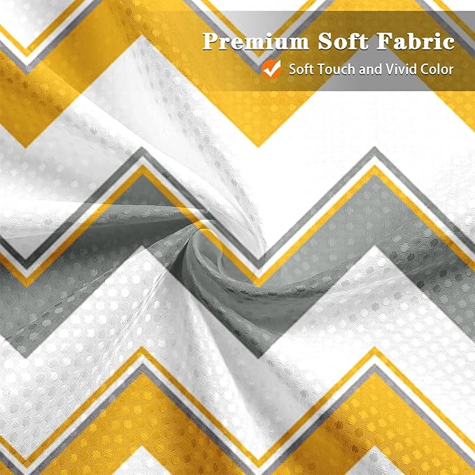 Culudea Chevron Striped Yellow Gray Modern Waffle Textured Cloth Shower Curtain Set, Zig Zag Wave Farmhouse Bathroom Window Waterproof Shower Curtains for Bathroom Decor