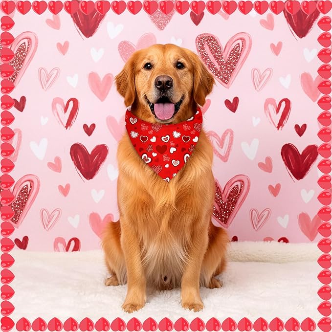 Abbylike 50 Pcs Valentines Day Dog Bandanas Bulk Red and Pink Bandanas for Dogs Triangle Kerchief Bibs Scarf for Pet Romantic Costume Photo Props Accessories Pet Shops Groomers (31.5 x 21.7 x 21.7)