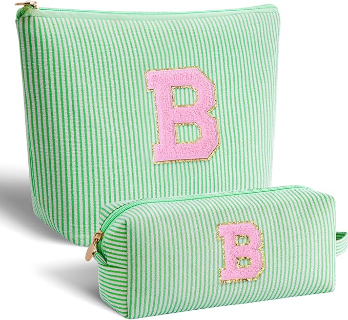 Btffitting Bridesmaid Gifts Wedding Day - Bridal Shower Gifts,Maid of Honor Gifts,Initials Makeup Bag Set Cosmetic Bag - Green,B