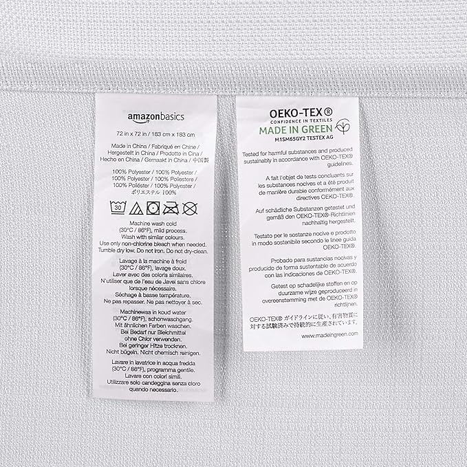Amazon Basics Linen Style Bathroom Shower Curtain, 72" x 72", Bright White, 11.42" L x 9.45" W
