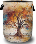Colorful Tree Laundry Basket with Sturdy Handles, Music Notes Collapsible Oxford Cloth Laundry Hamper Organizer Basket for Bathroom Bedroom 15.7x20 Inch