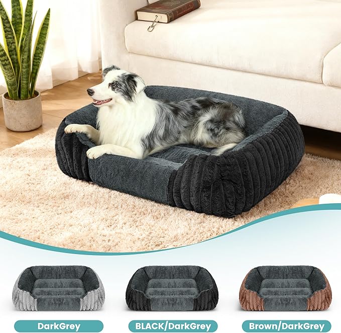 Dog Beds for Extra Large Dogs 39x32 Inch, Comfort-Sided Orthopedic XL Dog Bed Couch with Breathable Shredded Memory Foam, Faux Rabbit Fur Pet Bed, Non-Detachable, Non-Slip, Machine Washable
