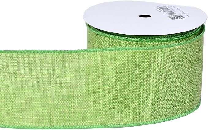 Ribest Light Green Linen Wired Ribbon, 2.5 Inch × 10 Yard, Burlap Wire Ribbon for Wreaths Bows Making Crafts Christmas Tree Decoration Gift Wrapping