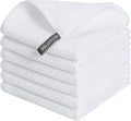 Kitinjoy 100% Cotton Kitchen Dish Cloths, 6 Pack Waffle Weave Dish Towels Ultra Soft Absorbent Quick Drying Dish Rags, 12 X 12 Inches, White