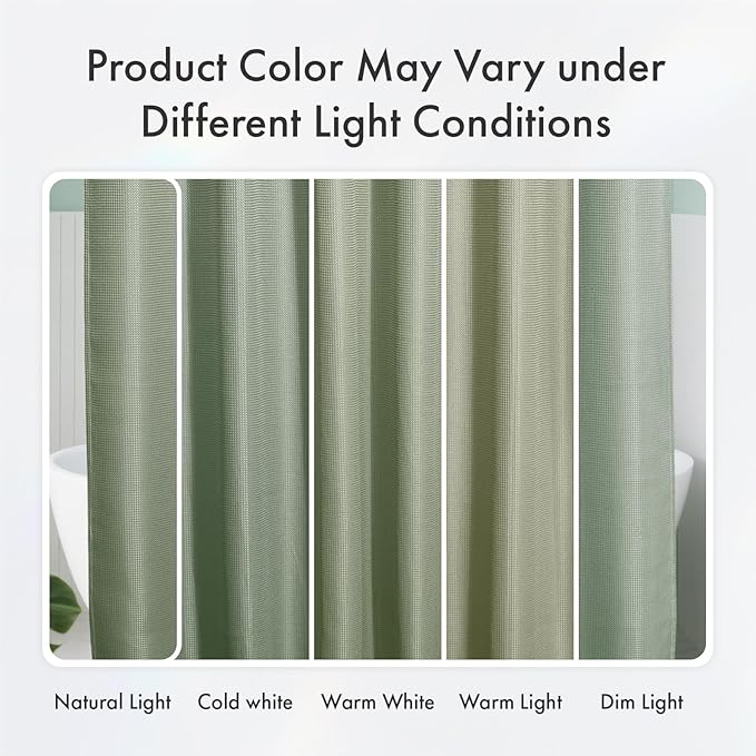 AmazerBath Sage Green Shower Curtain Fabric, Waffle Shower Curtain Cloth, Heavy Duty 240GSM, Hotel Quality Bathroom Shower Curtains, 72 x 72 Inches