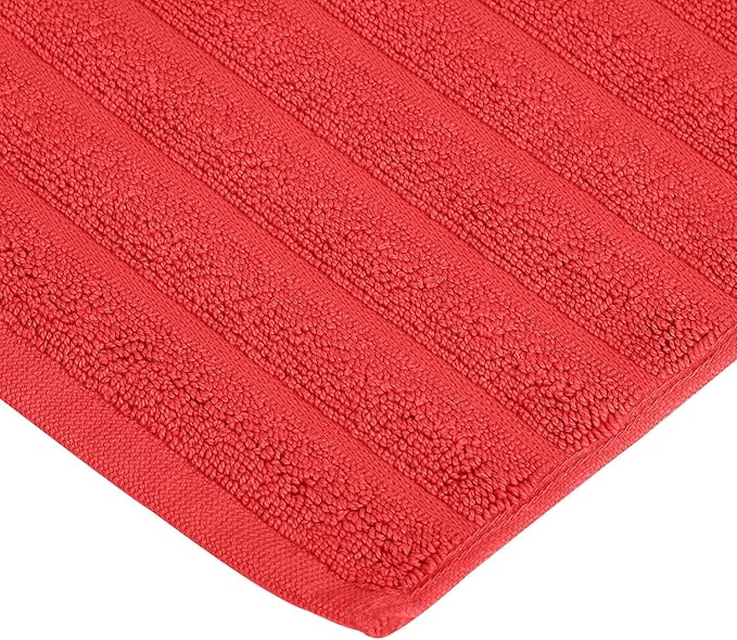Superior Striped Bath Mat 2-Pack, 100% Combed Cotton, Luxury Spa Ribbed Texture, Durable and Washable Bathroom Mats - Cranberry, 22" x 35" each