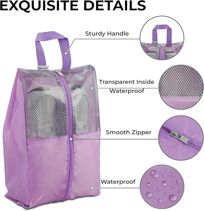 HANOZI Shoe Bags For Travel, Used As For Storage or Shoe Travel Bag, Space Saving When Travelling With This Travel Shoe Bags For Packing, Sneaker Bag. (Light Purple, 2 Pack, Large)