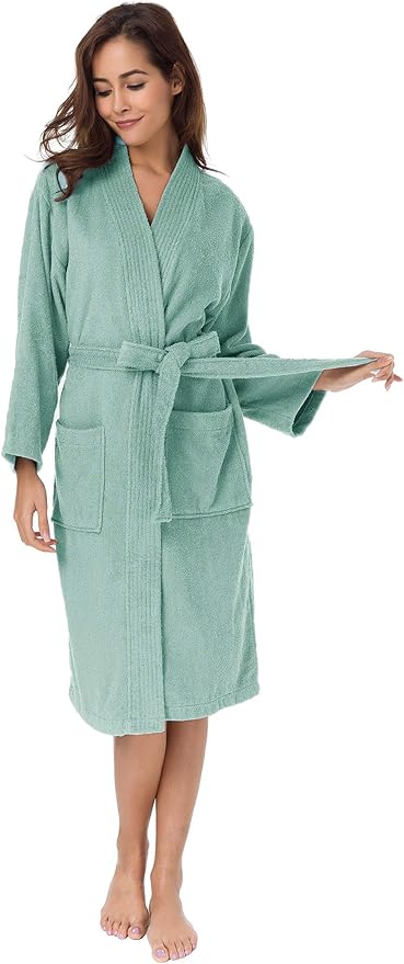 SIORO Women Terry Cloth Bath Robes with Pockets, Soft Long Cotton plush Kimono Wrap Bathrobe, Spa, Fuzzy Female nightgrown