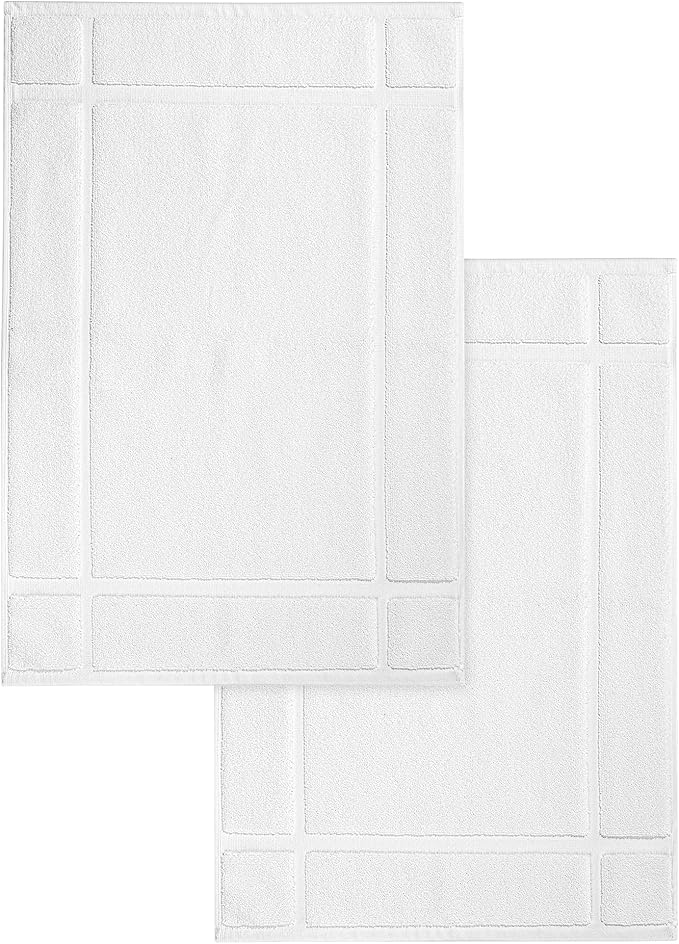 Ample Decor 100% Cotton Bath Mats 24 x 17 Inches, Quick Dry, 1350 GSM Banded Border Shower Bathroom Floor Mat, Not Bathroom Rug - Christmas White, 2 Pack