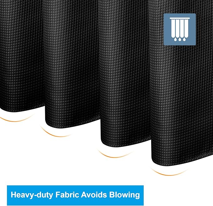 AmazerBath Black Shower Curtain Thick 240GSM, Fabric Shower Curtain with Waffle Weave, Bathroom Shower Curtains, Hotel Quality Heavy Duty, 72 x 72 Inches