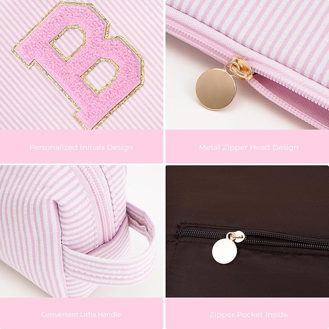 Btffitting Bridesmaid Gifts Wedding Day - Bridal Shower Gifts,Maid of Honor Gifts,Initials Makeup Bag Set Cosmetic Bag - Pink,B