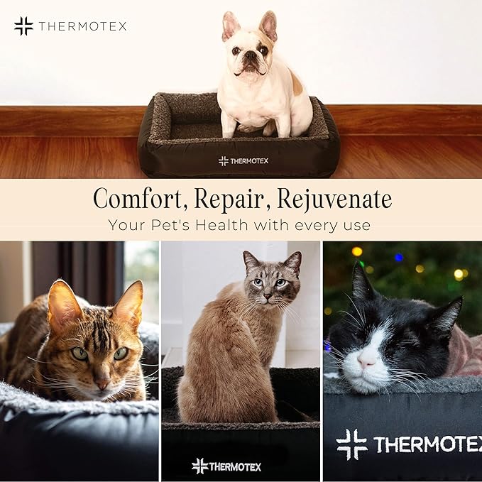 Thermotex Far Infrared Heated Pet Bed - Heated Cat & Dog Bed for Pain Relief & Arthritis - Therapeutic Heat Pad for Elderly Pet Support & Relaxation - Machine Washable