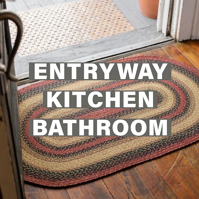Homespice Highland Oval Braided Rugs 20x30 - Jute Country Kitchen Rugs for Cabin Decor, Reversible, No Shed Jute for Low Maintenance
