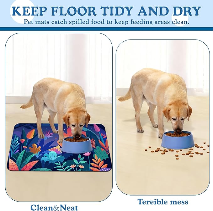 Boho Starry Forest Dog Food Mat–Christmas Stocking Absorbent Quick Dry Feeding Placemat for Food and Water Bowls, Non Slip Rubber Backing, Waterproof Pet Supplies for Mess-Free Eating 12"x20"