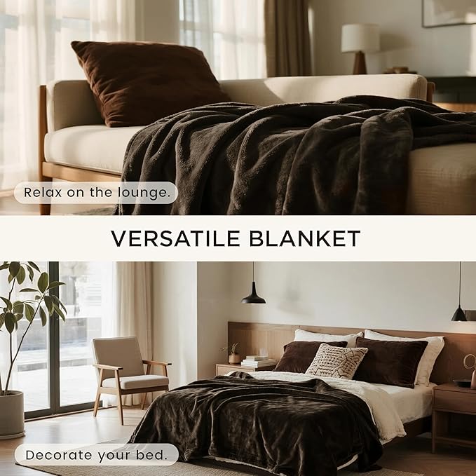 gogobunny Waterproof Bed Blanket, Reversible Sherpa Fleece Throw Blanket for Dog Puppy Cat, Furniture Cover Protects Bed Couch Sofa from Liquid Pee and Pet Fur (Dark Brown, 60x80 inches)
