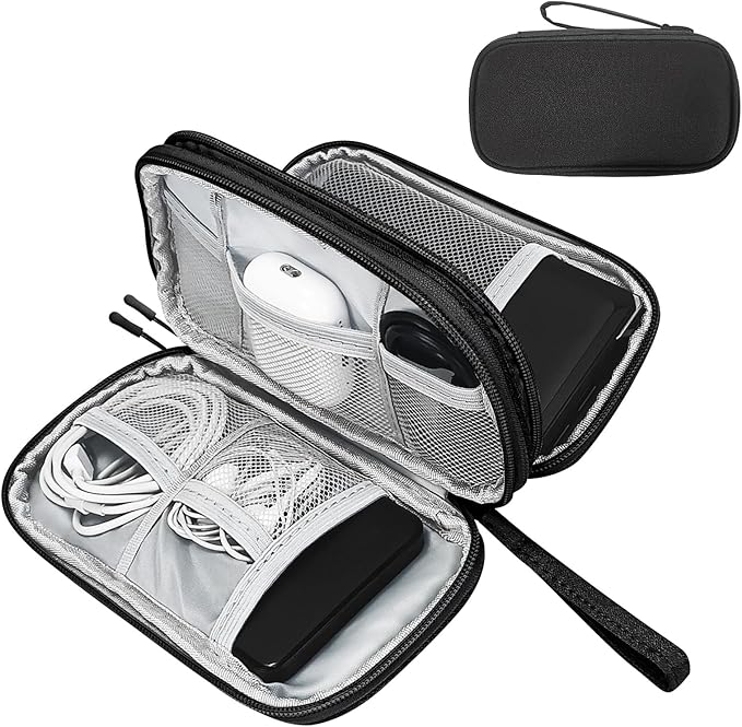 SMONT Electronics Organizer Travel Cable Charger Case, Dual Zipper Compartments for Gaming Console, Hard Drive, Cords - Portable Black Pouch Versatile Travel Organizer Durable Tech Bag