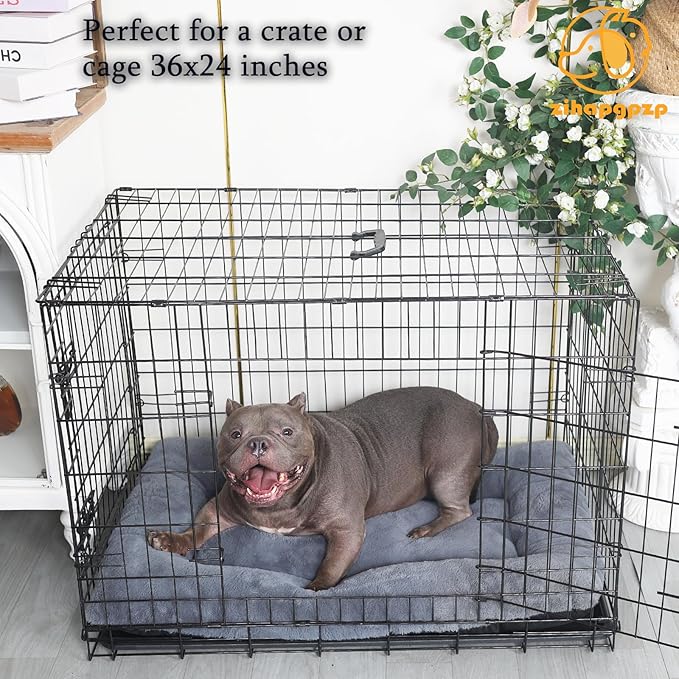 36 Inch Dog Crate Bed for Middle and Large Dogs,Ultra Soft Dog Beds for Crates 36 x 24 Washable with Anti-Slip,Comfy Fluffy Kennel Pad for Dogs Cozy Sleeping Mat,Dark Grey
