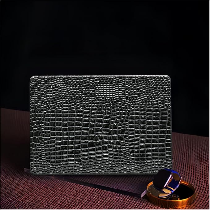 BYCeKe for MacBook Air 15 inch Case 2023 2024 2025 M4 A3241 M3 A3114 M2 A2941 Crocodile Case,Sturdy Protective Alligator Glossy Leather Classic Business Hard Shell&Keyboard Cover for Mac Air15,Black