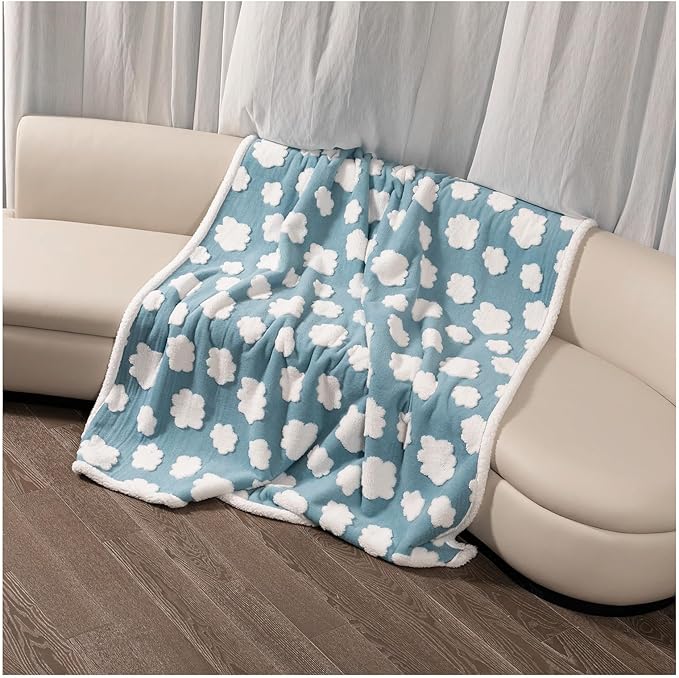 Maidewow Blue Waterproof Pet Blanket,Dog Bed Covers Couch Sofa Stylish Jacquard Cute Pets Throw Blankets for Puppy Cats Washable Reversible Furniture Protection Covers (Blue Cloud,L)