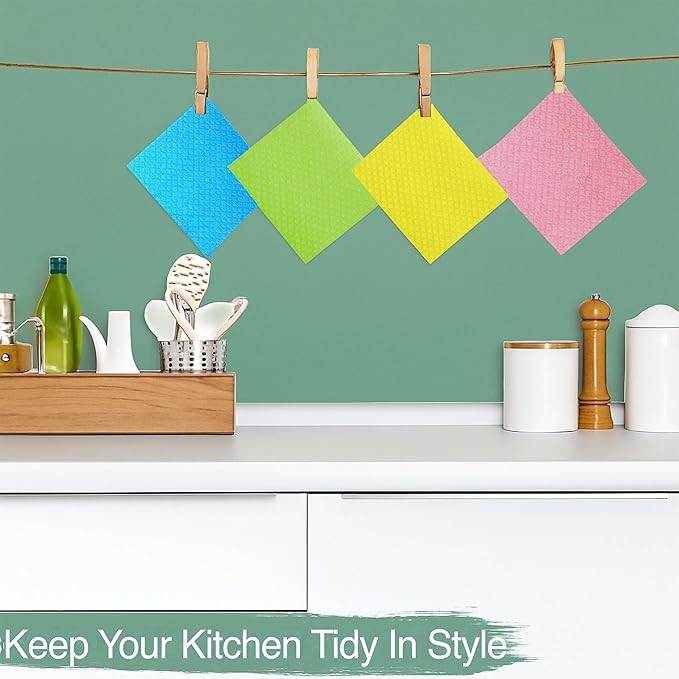 Solvra 10 PCS Swedish Dishcloths for Kitchen 100% Biodegradable | Reusable Cellulose Sponge Cloths | Ultra Absorbent, Eco-Friendly Cleaning Towels | Dishcloths for Washing Dishes & General Cleaning