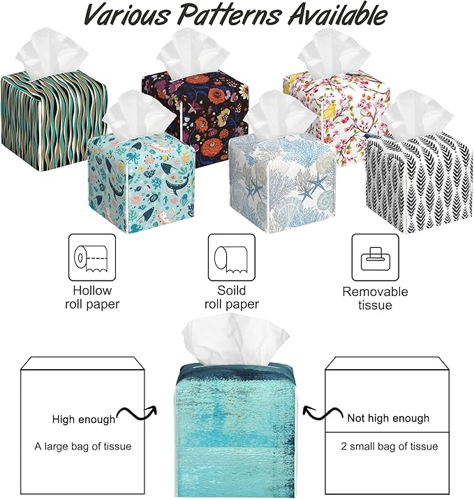 Abstract Turquoise Grey Art Tissue Box Cover,PU Leather Tissue Box Holder Square,Modern Home Decoration for Bathroom Living Room Kitchen Office Car,5.2"×5.2"×5.2"
