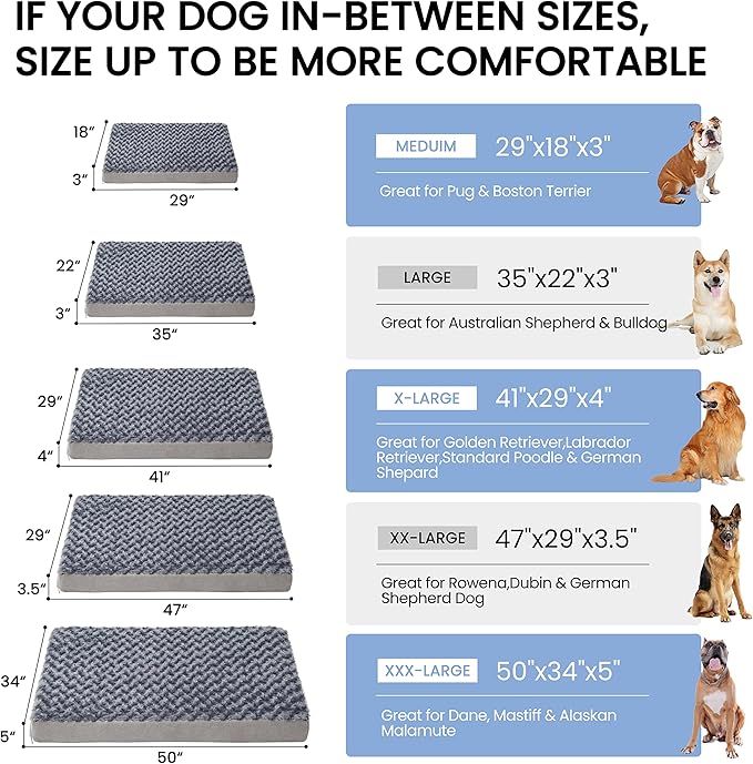 GOHOO PET Jumbo Human Dog Bed, Orthopedic Memory Foam Pet Mat, Washable Dog Crate Bed with Cooling Gel, Removable Cover & Waterproof Lining