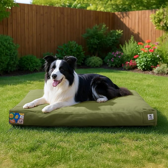 Sytopia 36 Inch Canvas Outdoor Dog Bed for Large and Medium Dogs, Waterproof Washable Removable Cover, Indoor Patio Pet Pad, Green