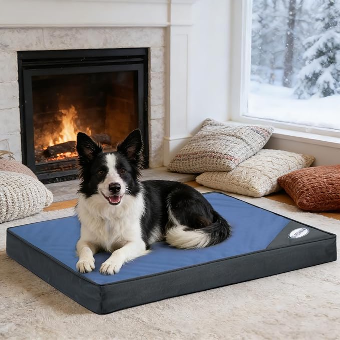 OUPEIWAWA Orthopedic Outdoor Waterproof Dog Beds for Medium Dogs, Washable Pet Bed with Egg Crate Foam Pet Bed Mat for Crate and Removable Oxford Fabric Cover,36"x 26", Navy