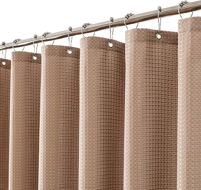 meioro Beige Shower Curtain, Waffle Weave 256GSM Heavy Duty Textured Fabric Shower Curtains for Bathroom Hotel Spa, Luxury Weighted Polyester Cloth Bath Curtain Set with 12 Hooks, 72Wx84H