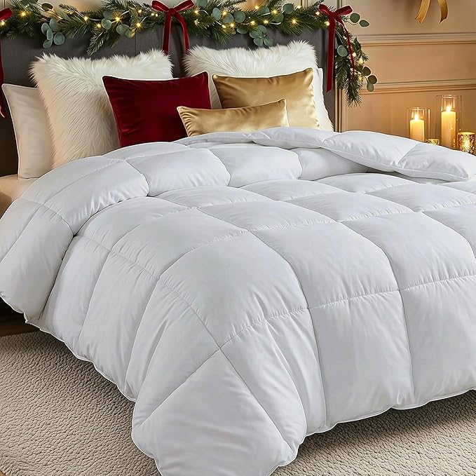 Utopia Bedding Comforters Full Size, All Season Duvet Insert, Down Alternative Box Stitched Bed Comforter with Corner Tabs, Machine Washable (White)