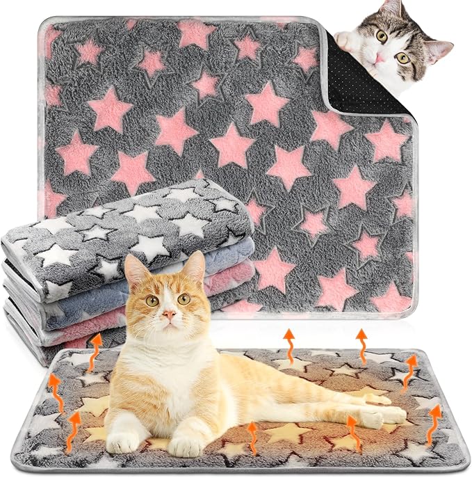 Clysee 4 Pack Self Heating Cat Bed Cat Self Warming Pad with Removable Cover Extra Warm Thermal Pet Pad Washable Pet Crate Mat Anti Slip Kennel for Indoor Outdoor Pets(Star,16 x 20 Inches)