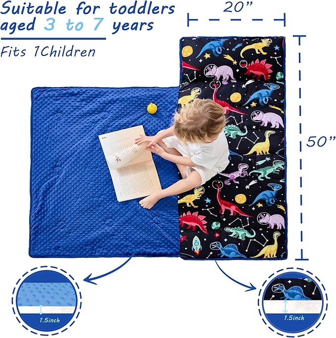 Lasoftan Toddler Nap Mat with Pillow and Blanket, Extra Large Rolled Napping Mats,Slumber Bags for Boys Girls,Kids Sleeping Bag for Daycare, Preschool Travel Camping
