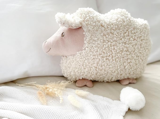 MON AMI Lamb Shaped Pillow – 13.5x12 Inch Plush Sheep Cushion | Soft Decorative Stuffed Animal Pillow | Cute Room, Nursery, or Bed Décor | Cozy Hugging Pillow & Gift for All Ages