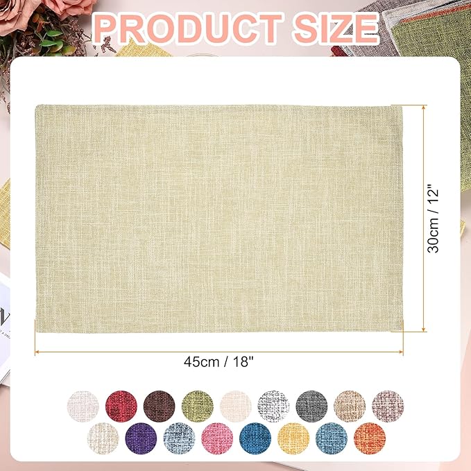HARFINGTON 6pcs Linen Fabric Placemats 12" x 18" Polyester Rectangle Place Mats Machine Washable Heat Resistant Kitchen Table Mats for Outdoor Indoor Party Family Holiday, Yellow