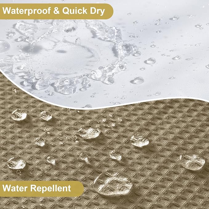 ROLIZOE 3-in-1 Waffle Texture Shower Curtain Set with TPU-Coated Waterproof Liner and 12 Upgraded Double-Sided Hooks, Well-Matched Sizes for a Seamless Fit – Khaki, 72" x 78"
