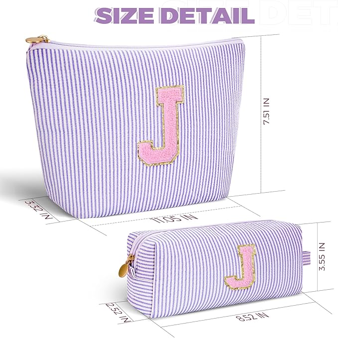 Btffitting Monogrammed Gifts for Women - Cosmetic Bag for Teen,Initial Cute Makeup Bag Set for Women,Trendy Pouch for Niece Sister Friend Female Her,Birthday Gifts for Daughter - Lavender,J