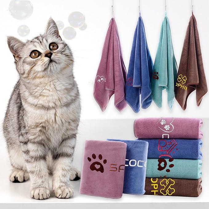 xrlsg Personalized Dog Towel Custom Towel for Dog Bath Supplies with Embroidered Pattern Name Super Absorbent Towels for Pet Bath 20 in x 40 in Pink