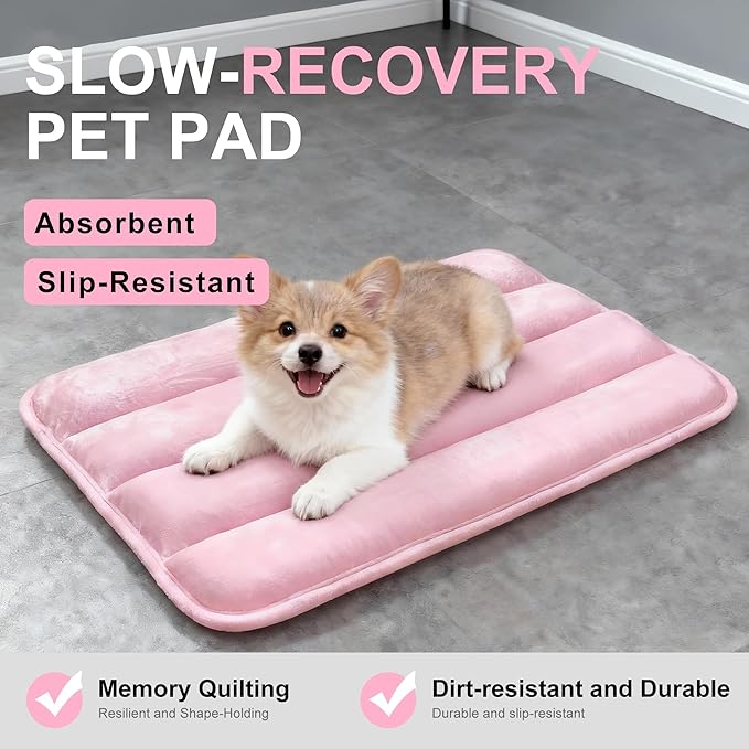 Fogkiss Dog Bed Mat, Reversible Dog Crate Pad with Washable Kennel Mat and Soft Foam, Flat Pet Bed for Dogs & Cats, for Crates Carriers & Travel (Pink, 23" L*14" W*1.5" Th)