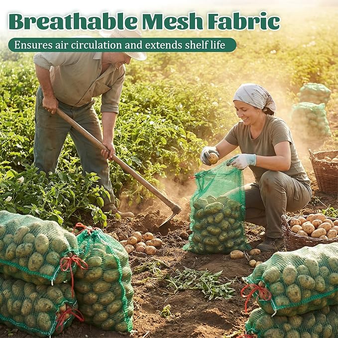 50Pcs Extra Large Mesh Produce Bags 31'' x 20'' Reusable Vegetable Storage Bags Sacks Breathable Drawstring Fresh Produce Storage Bag for Onions, Potatoes, Citrus, Vegetables, Holds up to 50 Lb, Green