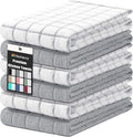 Homaxy Premium Cotton Kitchen Towels 16"x 28", Large Natural Ring Spun 390 GSM Dish Towels, Super Absorbent Terry Kitchen Hand Towels, Soft Tea Towels with Hanging Loop, Light Grey Check, 6 Pack