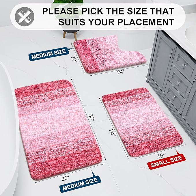Arotive Microfiber Bathroom Rugs, Shaggy Soft and Absorbent Bath Rug, Non-Slip, Thick Plush Machine Washable Dry Bath Mats for Bathroom, Tub and Shower, 54x24, Pink, Rectangular