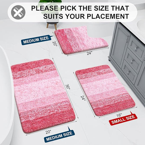 Arotive Microfiber Bathroom Rugs, Shaggy Soft and Absorbent Bath Rug, Non-Slip, Thick Plush Machine Washable Dry Bath Mats for Bathroom, Tub and Shower, 47x20, Pink, Rectangular